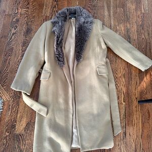 Banana Republic Tan Trench Coat with Gray Fur Collar